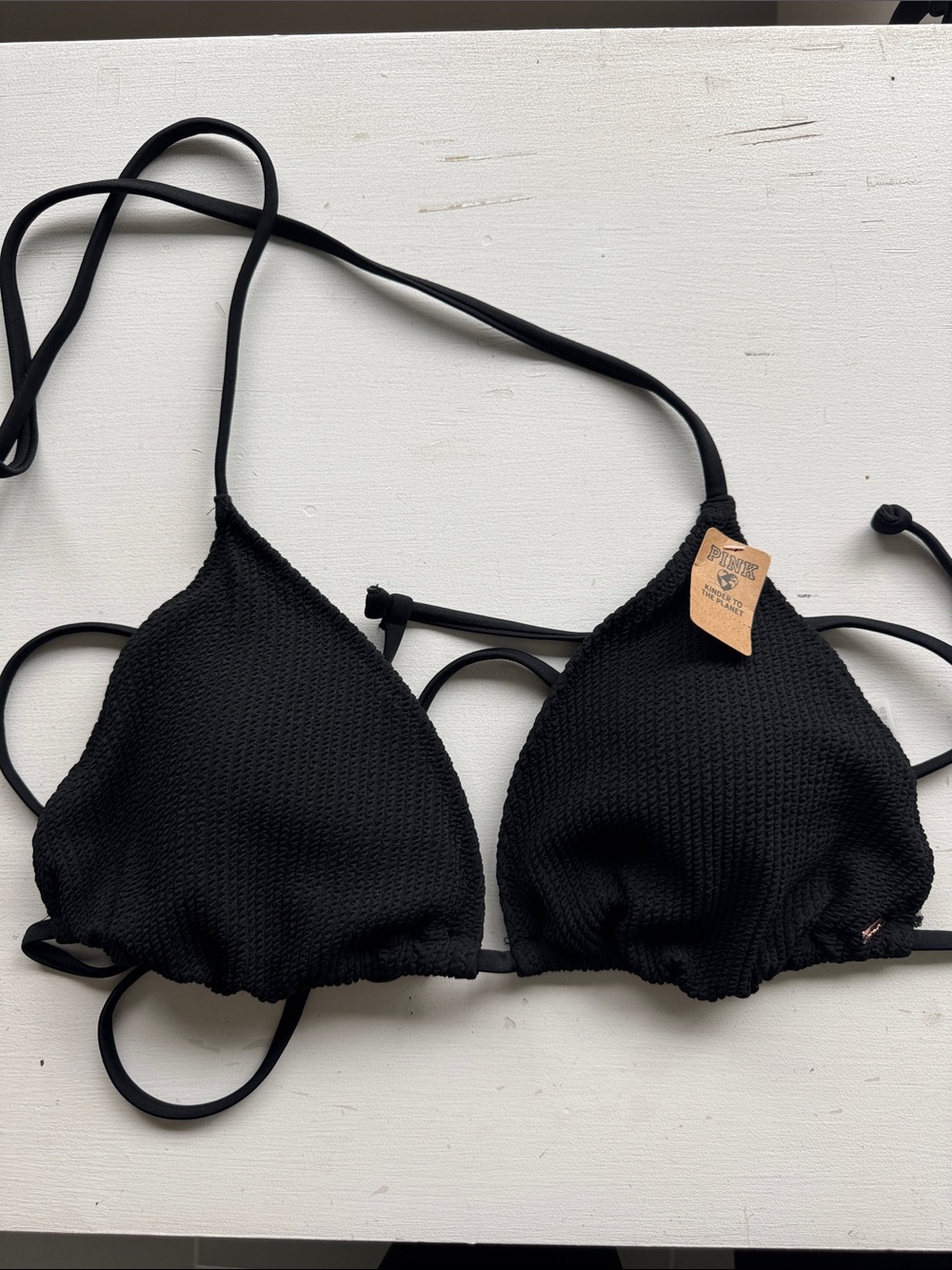 PINK Victoria's Secret Black Textured Triangle Bikini Top